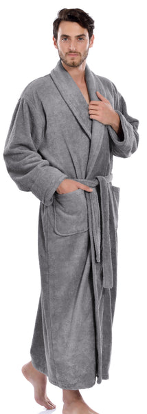 Men's Full Length Terry Bathrobe, Grey, L/XL
