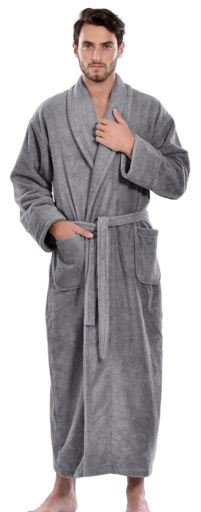 Men's Full Length Terry Bathrobe, Grey, L/XL