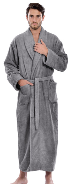 Men's Full Length Terry Bathrobe, Grey, L/XL