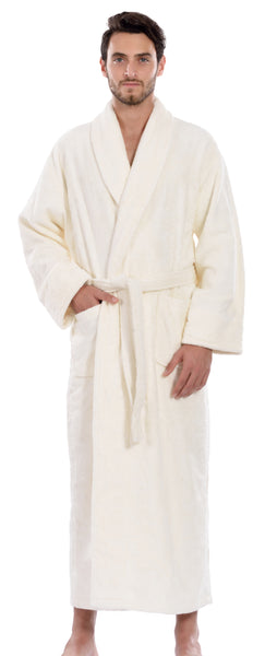 Men's Full Length Terry Bathrobe, Ivory, L/XL