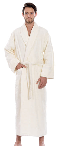 Men's Full Length Terry Bathrobe, Ivory, L/XL