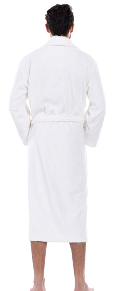 Hiera Home 100% Premium Turkish Cotton Men's Terry Bathrobe, White, OSFM