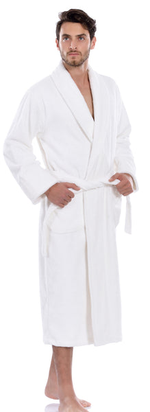 Hiera Home 100% Premium Turkish Cotton Men's Terry Bathrobe, White, OSFM