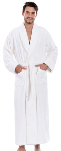 Men's Full Length Terry Bathrobe, White L/XL