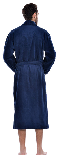 Hiera Home 100% Premium Turkish Cotton Men's Terry Bathrobe, Navy, OSFM