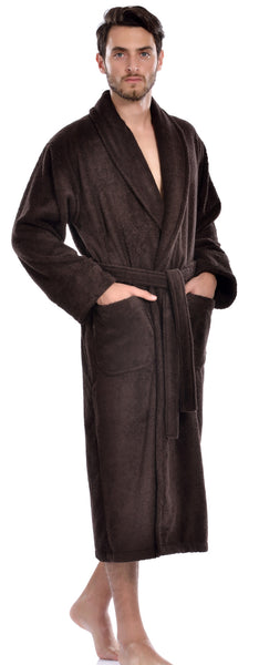 Hiera Home 100% Premium Turkish Cotton Men's Terry Bathrobe, Espresso, OSFM