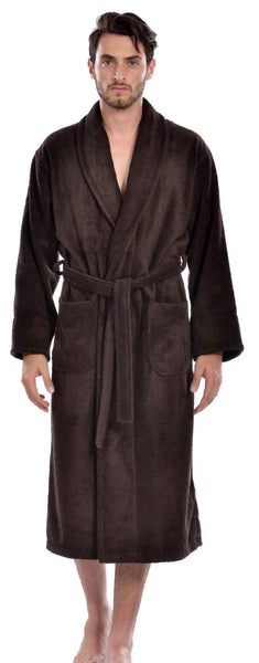 Hiera Home 100% Premium Turkish Cotton Men's Terry Bathrobe, Espresso, OSFM