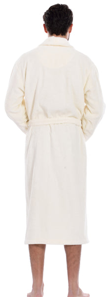 Hiera Home 100% Premium Turkish Cotton Men's Terry Bathrobe, Ivory, OSFM
