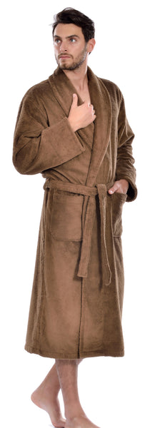 Hiera Home 100% Premium Turkish Cotton Men's Terry Bathrobe, Coffee, OSFM