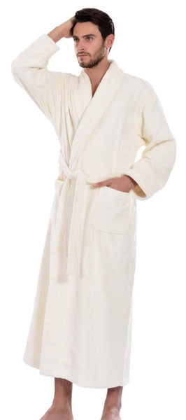 Men's Full Length Terry Bathrobe, Ivory, L/XL