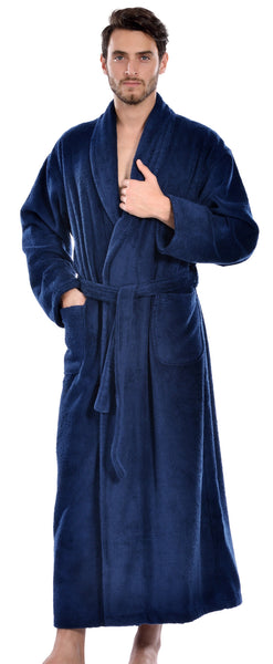 Men's Full Length Terry Bathrobe, Navy, L/XL
