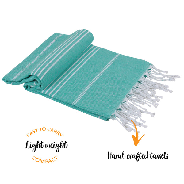 Hello Peshtemal Turkish Bath Towel, 39” x 71”, Ultra Soft and Super Absorbent Handwoven Cotton, Decorative, Beach, Pool, Gym, Picnic or Travel Use, Quick Dry Fabric, Green