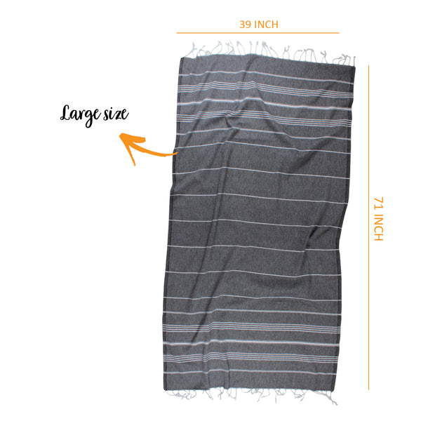 Hello Peshtemal Turkish Bath Towel, 39” x 71”, Ultra Soft and Super Absorbent Handwoven Cotton, Decorative, Beach, Pool, Gym, Picnic or Travel Use, Quick Dry Fabric, Black