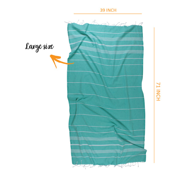 Hello Peshtemal Turkish Bath Towel, 39” x 71”, Ultra Soft and Super Absorbent Handwoven Cotton, Decorative, Beach, Pool, Gym, Picnic or Travel Use, Quick Dry Fabric, Green