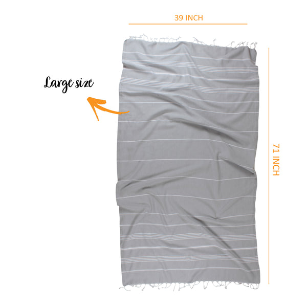 Hello Peshtemal Turkish Bath Towel, 39” x 71”, Ultra Soft and Super Absorbent Handwoven Cotton, Decorative, Beach, Pool, Gym, Picnic or Travel Use, Quick Dry Fabric, Grey