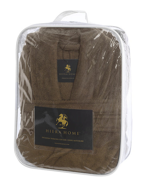 Hiera Home 100% Premium Turkish Cotton Men's Terry Bathrobe, Coffee, OSFM