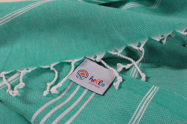 Hello Peshtemal Turkish Bath Towel, 39” x 71”, Ultra Soft and Super Absorbent Handwoven Cotton, Decorative, Beach, Pool, Gym, Picnic or Travel Use, Quick Dry Fabric, Green