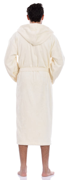 Men's Hooded Terry Bathrobe, Ivory, L
