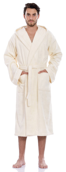 Men's Hooded Terry Bathrobe, Ivory, L