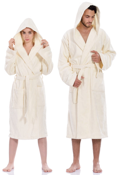 Hooded Terry Soft Bathrobe, Ivory