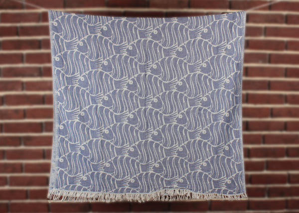 Fish Design 100% Turkish Cotton Double Face Peshtemal Towel