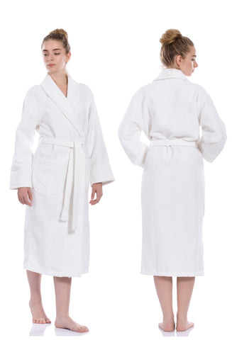 Waffle Terry Bathrobe, White
