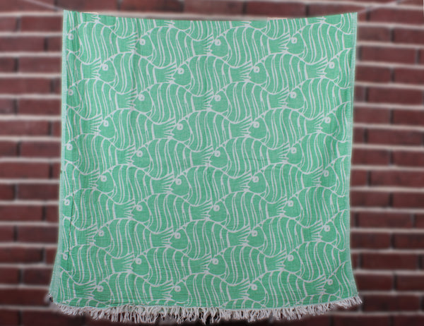 Fish Design 100% Turkish Cotton Double Face Peshtemal Towel